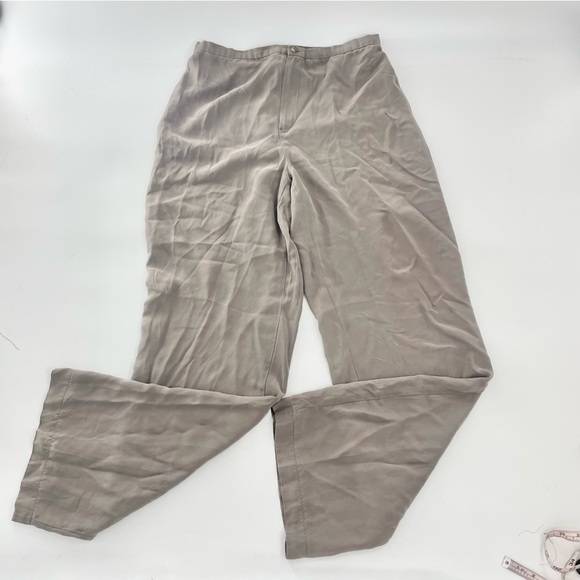 DB Life 100% Silk Brown Neutral Silk Flat Front Straight Leg High Waist Trousers - Picture 1 of 10